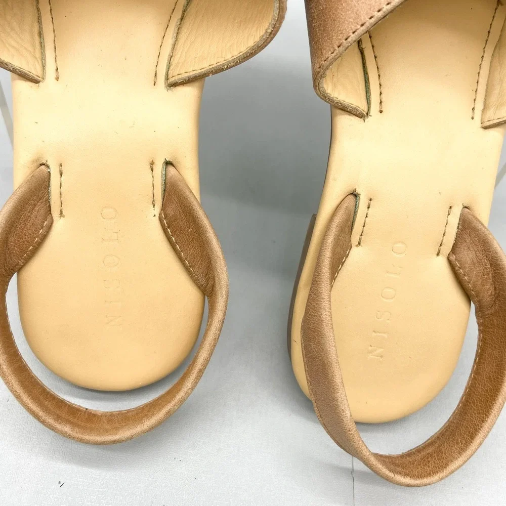 Nisolo Womens 7 All Day Cross Strap Sandals Shoes Tan Leather Slingback Flats